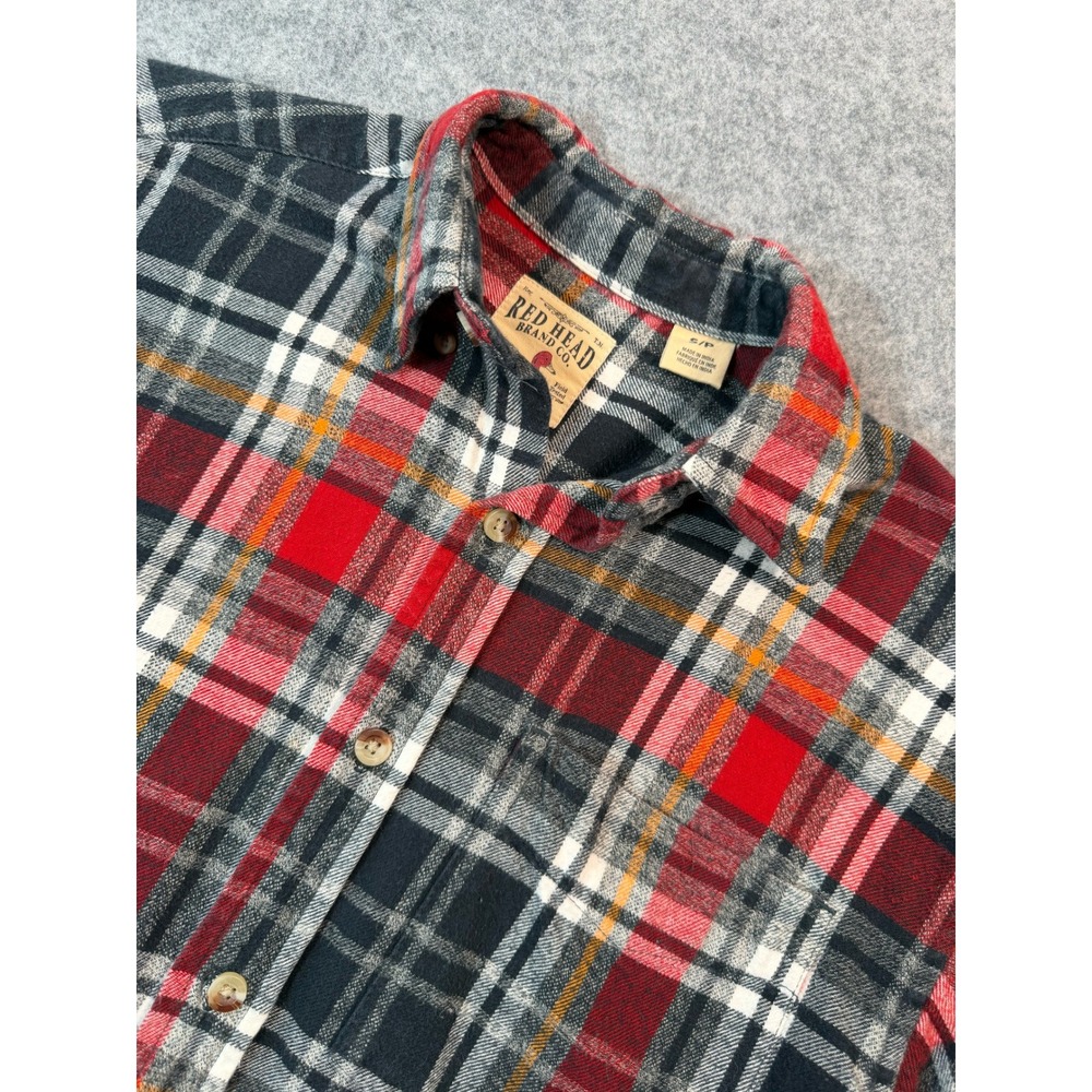 RedHead Brand Co Mens S Red Black Plaid Flannel Long Sleeve Button Down Shirt